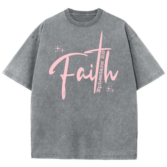 Faith Unisex Washed T-Shirt, Christian t shirts, Christian Jesus  t shirts, Vintage 90s Graphic Tee Gift Cotton Top, Mineral colorstyle{n002}2