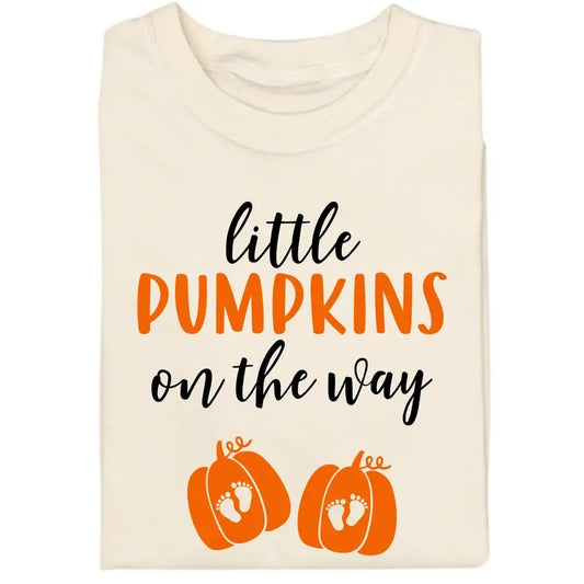 Vintage Little Pumpkins On The Way Graphic Tee - Thanksgiving Pregnancy Announcement Shirt for Women - Autumn/Fall & Pumpkin Season - Turkey Day - ThanksGiving Gifts