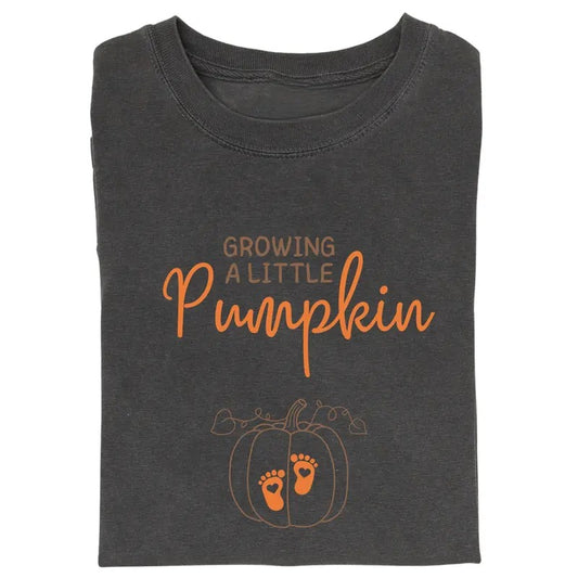 Vintage Growing A Little Pumpkin Graphic Tee - Thanksgiving Pregnancy Announcement Shirt for Women - Cute ThanksGiving Shirt - Autumn/Fall & Pumpkin Season - Turkey Day - ThanksGiving Gifts