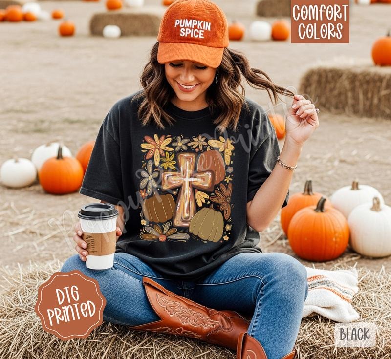 Fall Cross Comfort Colors, Trendy Women's Religious Autumn Tshirt