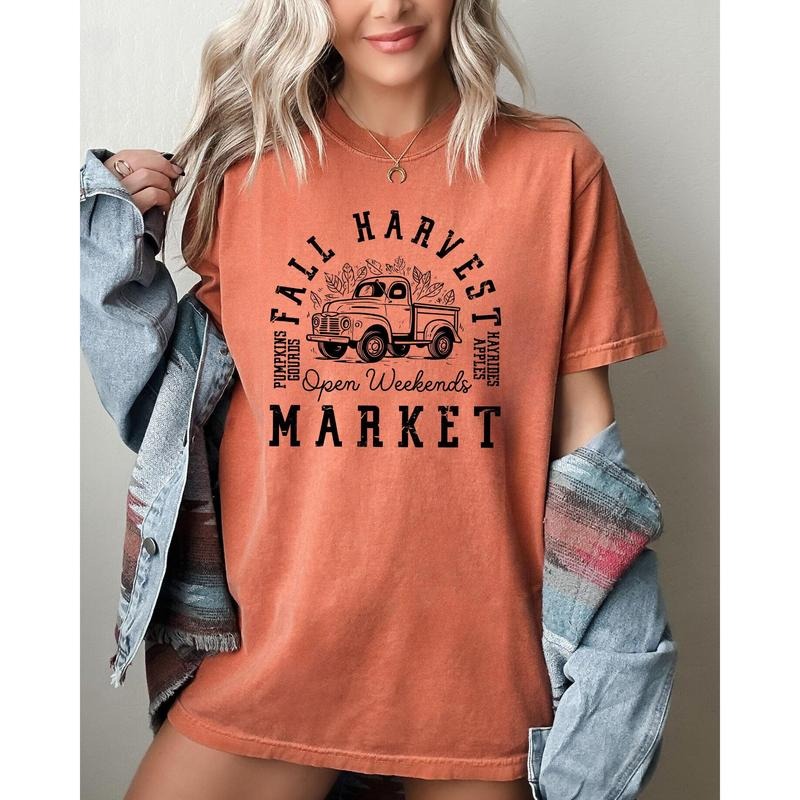 Fall Harvest Market, Hayrides, Pumpkins, Autumn, Thanksgiving, Halloween Shirt, Women's Comfort Color Tee, Tshirt