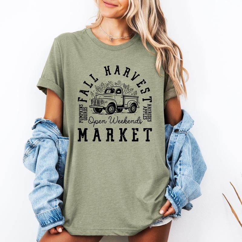 Fall Harvest Market, Pumpkins, Autumn, Tshirt, Cotton Tshirt, Witch, Spooky, Ghost, Women's Graphic Tee