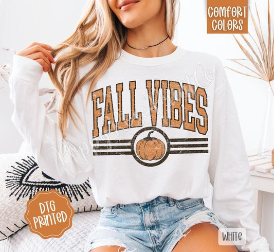 Fall Vibes Comfort Colors Long Sleeve T-Shirt, Cute Women's Autumn Tee style 02