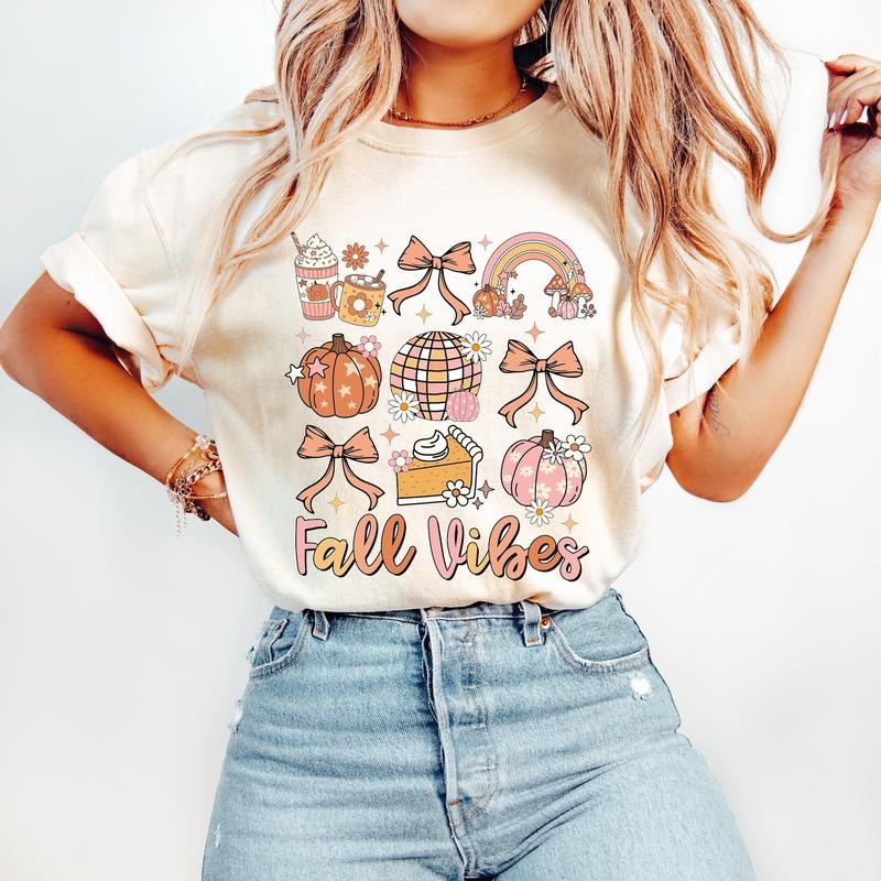 Fall Vibes T-Shirt, Fall T-Shirt, Autumn T-Shirt, Retro fall T-Shirt, Fall , Coquette pumpkin T-Shirt, Coffee fall T-Shirt, Fall Autumn Shirt
