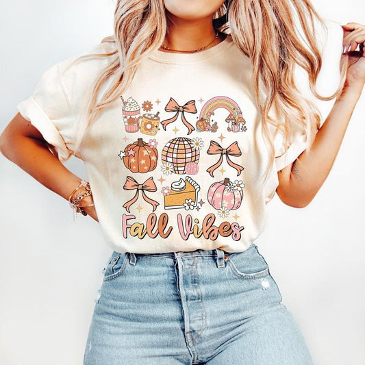 Fall Vibes T-Shirt, Fall T-Shirt, Autumn T-Shirt, Retro fall T-Shirt, Fall , Coquette pumpkin T-Shirt, Coffee fall T-Shirt, Fall Autumn Shirt