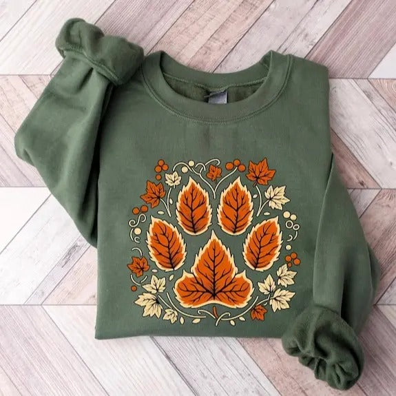 Fall Vine Leaf Paw Sweatshirt, Halloween Dog Paw Sweatshirt, Dog Lover Sweatshirt, Dog Mom Gift Sweatshirt, Fall Gift Tees, Autumn Shirt, Dog Paw Gift Sweatshirt