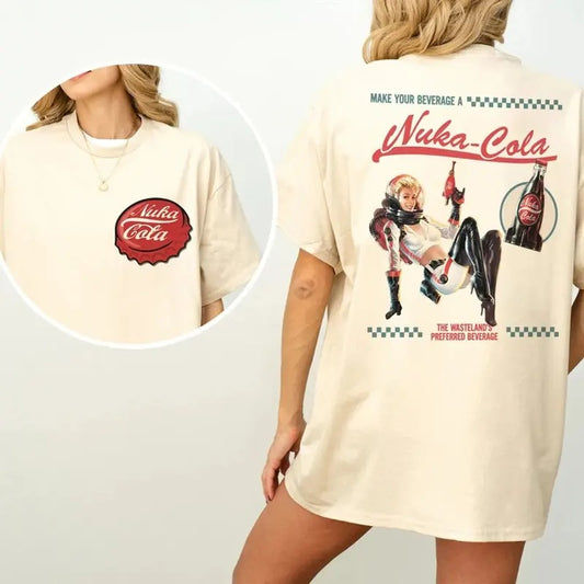 Fallout Graphic T Shirt, Retro Nuka Cola Bottle Cap With Vintage Ad On Back, Video Game Shirt, Fall Out Vault Tec Memorabilia Merch Tee, Unisex T-Shirt, Gifts For Him Her, Short Sleeve Tee Shirt, Gifts For Birthday