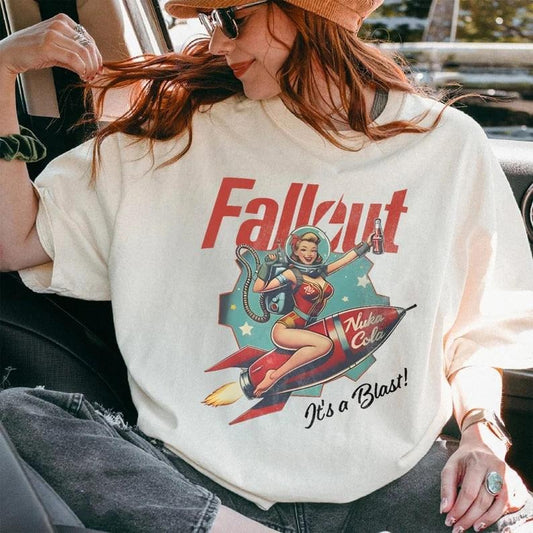 Fallout Nuka Cola Bottle Shirt Sweatshirt - Retro Graphic T-Shirt with Vintage Bottle Cap, Cotton Fabric, Unisex, Summer Wear
