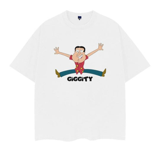 Family Guy "Giggity" Vintage Oversized Tee Anime T-shirt 100% Cotton Original Design Men's Top White Casual