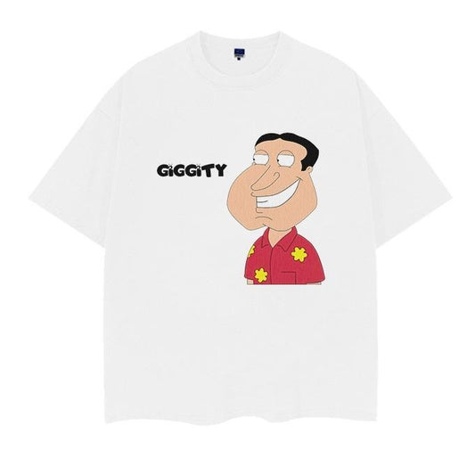 Family Guy "Quagmire" Vintage Oversized Tee Anime T-shirt 100% Cotton Original Design Men's Top White Casual