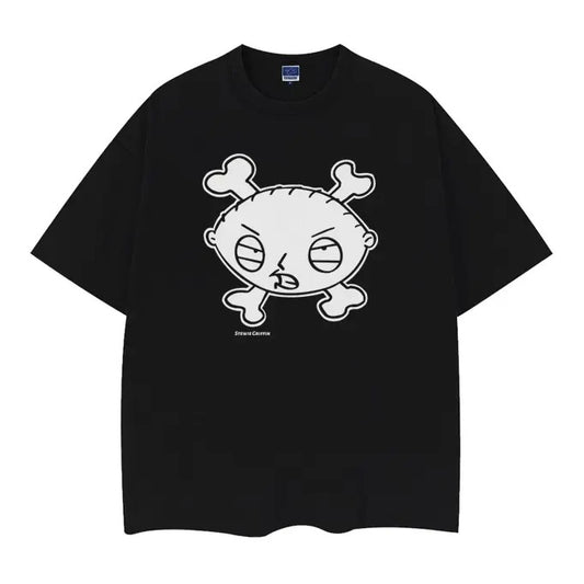 Family Guy "Stewie Griffin" Vintage Oversized Tee Anime T-shirt 100% Cotton Original Design DTG Printing Top Casual Black Man Menswear Tshirt