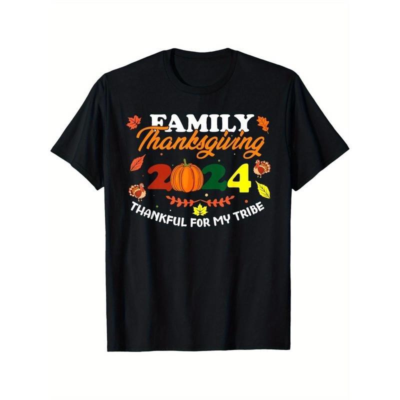 Family Thanksgiving 2024 Thankful For My Tribe Group Autumn T-Shirt Summer Comfortable Casual Short Sleeve T-Shirt made in usa