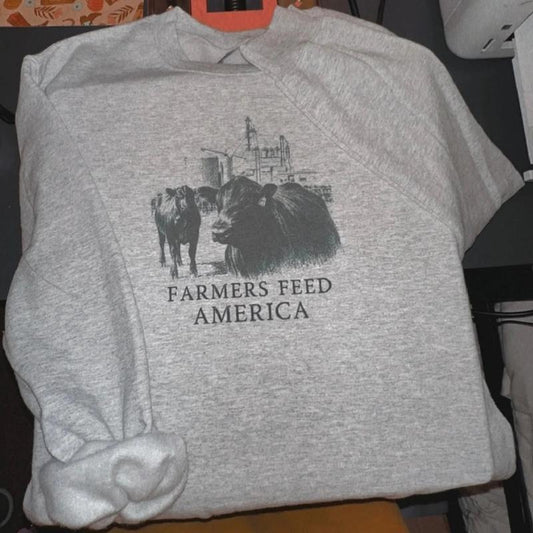 Farmers feed America Sweatshirt, Crewneck Graphic SweatShirt, cowgirl outfits, western outfit women, western tops, western tops, rodeo outfits women, shirt sweatshirt hoodie