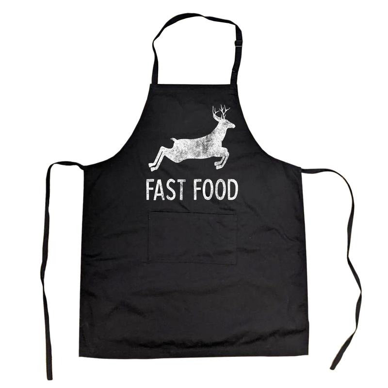 Fast Food Cookout Apron Funny Deer Hunting Buck Grilling Graphic Gift for Hunter Funny Aprons Funny Hunting Cover Novelty Cooking Aprons for Men Black