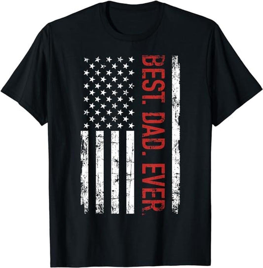 Father's Day T-Shirt, Gifts For Dad, Best Dad Ever US American Flag Gift For Father's Day T-Shirt Menswear Top