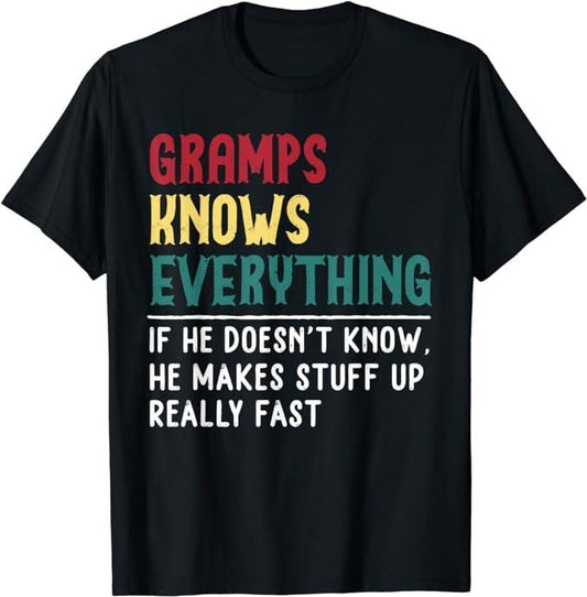 Father's Day T-Shirt, Gifts For Dad, Gramps Know Everything Fathers Day for funny grandpa Gramps T-Shirt Menswear Top Underwear