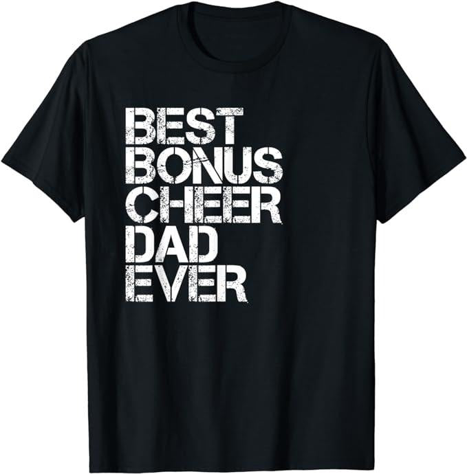 Father's Day T-Shirt, Gifts For Stepdad, Best Bonus Cheer Dad Ever Cheerleading Stepdad Vintage Retro T-Shirt Menswear Fashion Casual Cotton