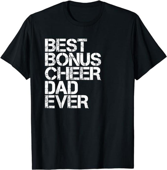 Father's Day T-Shirt, Gifts For Stepdad, Best Bonus Cheer Dad Ever Cheerleading Stepdad Vintage Retro T-Shirt Menswear Fashion Casual Cotton