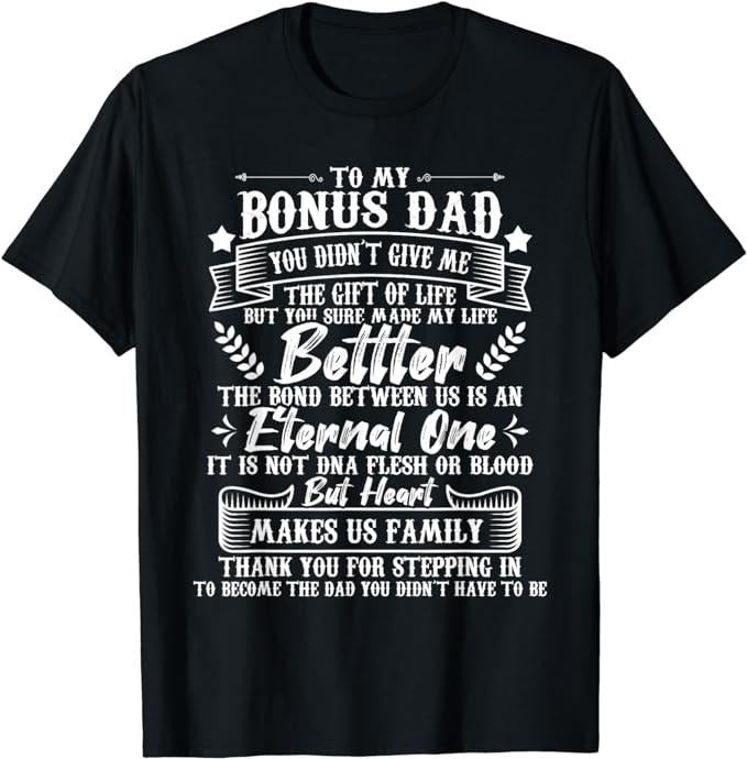 Father's Day T-Shirt, Gifts For Stepdad, Thank You For Stepping In To Become The Dad - Stepdad Father T-Shirt Menswear Casual Cotton