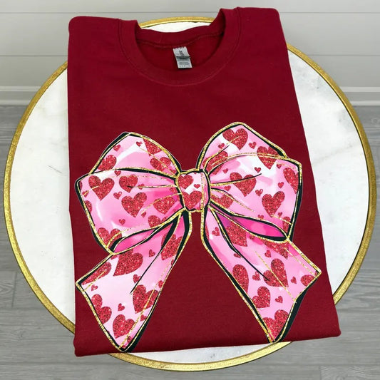 Faux Glitter Heart Bow Sweatshirt