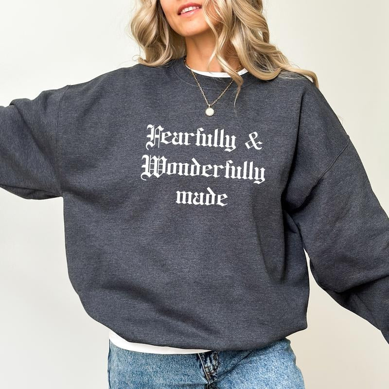 Fearfully and Wonderfully Made Sweatshirt, Cozy Scripture Sweater, Bible Verse Shirt, Christian Clothing Gifts, Faith Long Sleeve Pullover