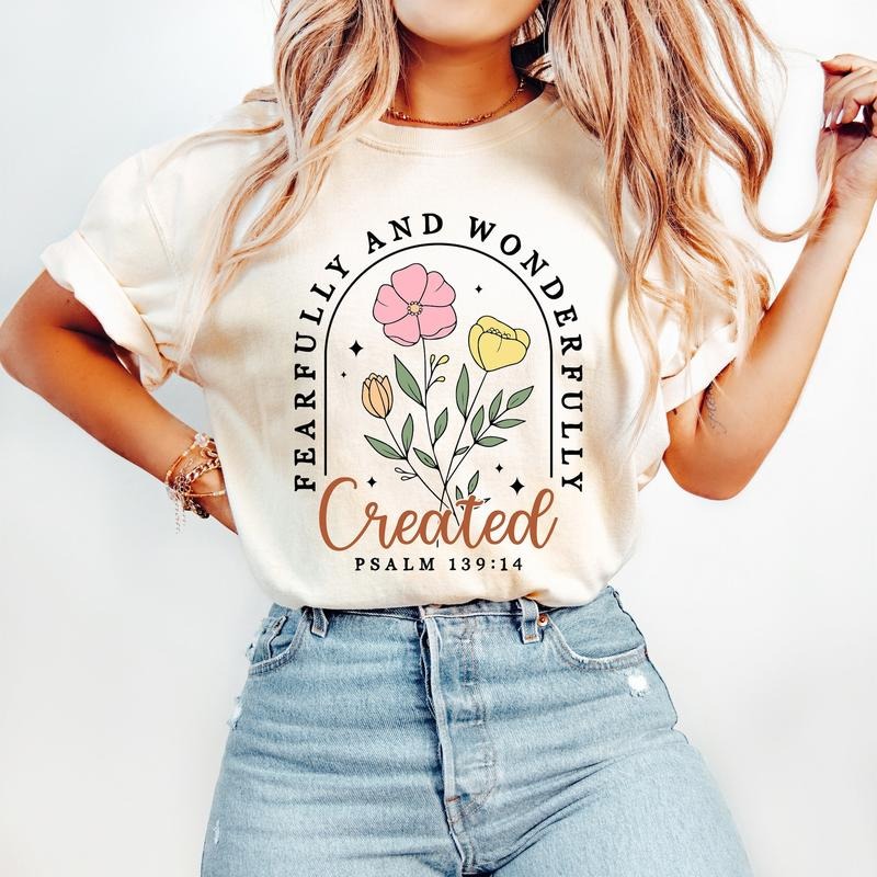 Fearfully and Wonderfully T-Shirt, Christian Floral T-Shirt, Retro Christian T-Shirt, Bible Verse T-Shirt, Wildflower Jesus T-Shirt