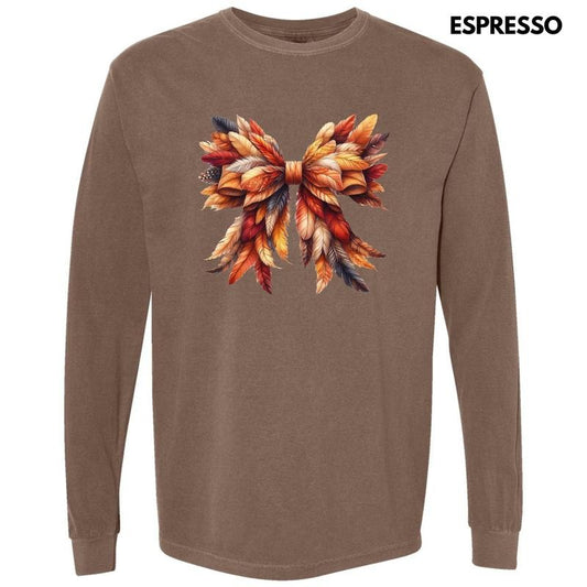 Feather Autumn Bow Long Sleeve Comfort Colors T-Shirt 'NLB'