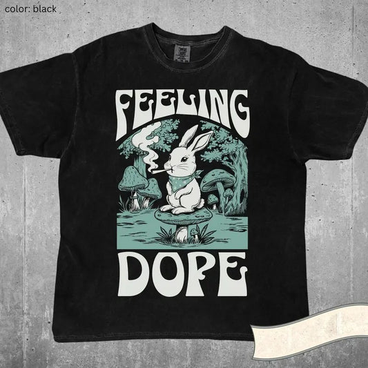 Feeling Dope Bunny Vintage Shirt 420 Weed Shirt Rabbit Getting High Shirt Funny Weed Easter Bunny Mushroom Shirt Gift Stoner Animals Stoned Casual Classic