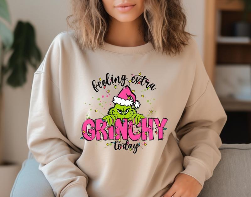 Feeling Extra Grinchy Today Christma Shirt, Funny Grinch T Shirt, Grin Xmas Crewneck, Grnchmas T Shirt, Christmas On Back, Grinchy T Shirt