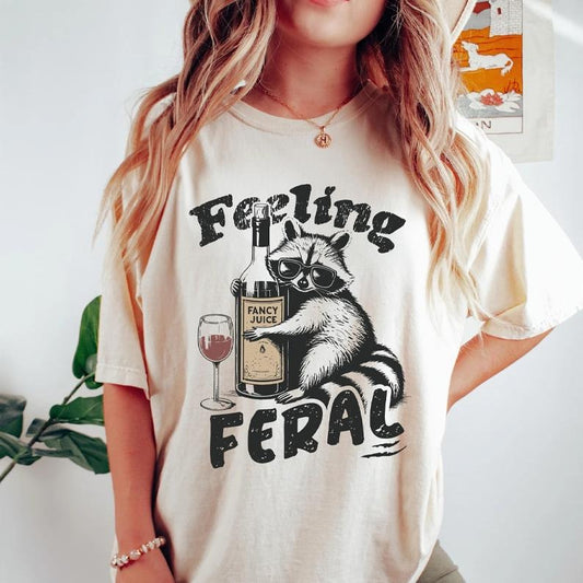 Feeling Feral Shirt, Funny Raccoon Meme T-Shirt, Women Sarcastic Humorous Graphic Tee, Funny Mental Health, Y2K Feral Tees