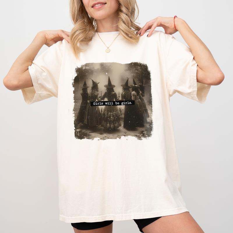 Feminist Witch Girls Will Be Girls Shirt, Gothic Halloween Witchy T-shirt, Women's Rights Unhinged Shirt, Vintage Boho Girl Power Shirt, Feminism Aesthetic T-shirt, Comfy Cotton Fabric Graphic Tee, Casual Women's Tops, Womenswear, Relaxed Fit Chic Style