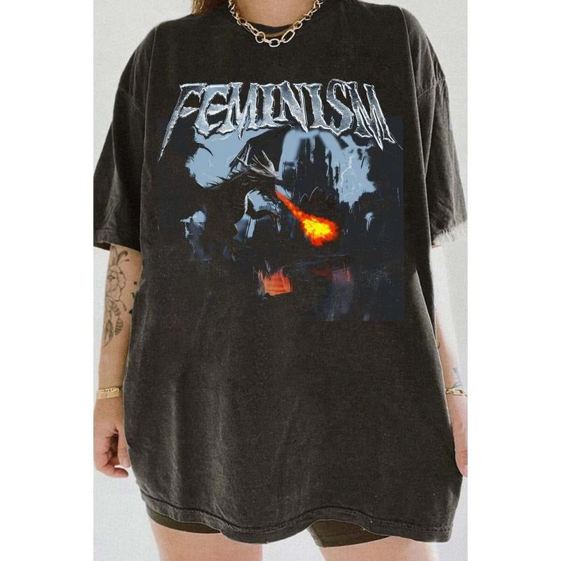 Femnism Dr@gon F@ntasy Vintage Graphic Te, unisex cotton Shirt