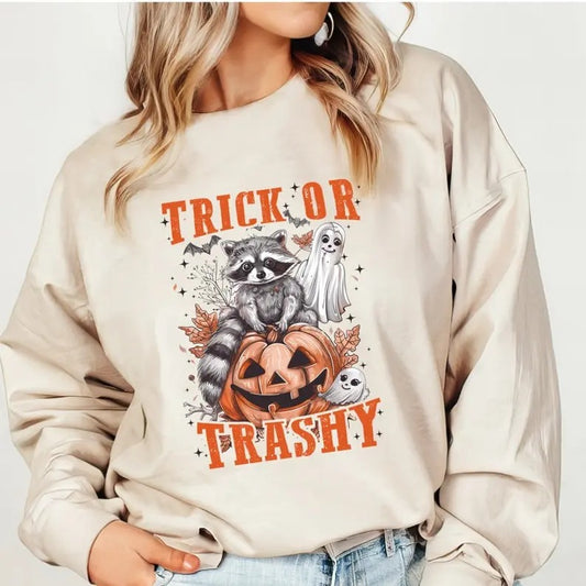 Feral Girl Halloween Sweatshirt, Trick or Trashy Sweatshirt, Halloween Raccoon Sweatshirt, Funny Halloween Sweatshirt, Halloween  T-shirt, sweater and Hoodie