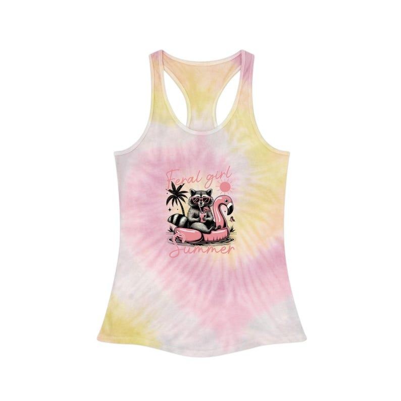 Feral Girl Summer Tie Dye Racerback Tank Top - Women's Tie Dye Tank Top, Funny Racoon Shirt, Trash Panda Shirt, Meme Shirt, Womens Tank Tops