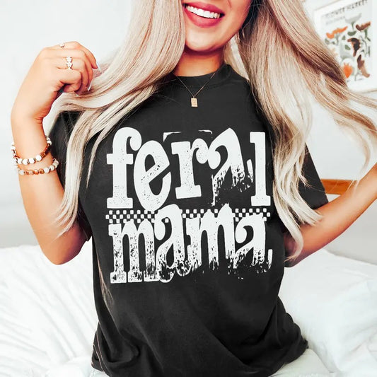 Feral Mama Funny Sassy Sarcastic Mom Shirt, Trendy Mama Retro Distressed Checkered Tee. Funny Mothers Day Gift