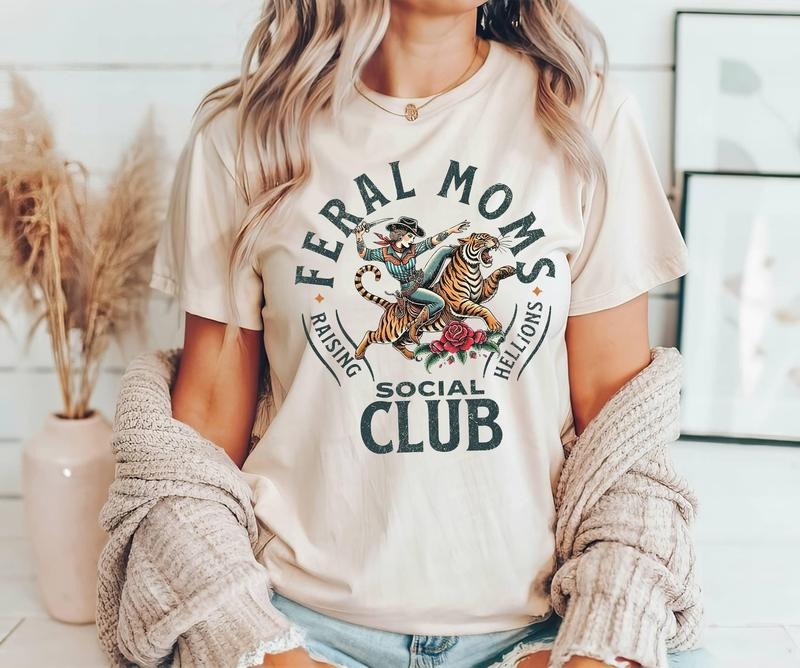 Feral Moms Social Club Shirt, Funny Mom Life Tee, Trendy Feral Mom Gift, Vintage Graphic Mom Shirt, Somebody's Feral Wife Shirt, Mother's Day Apparel