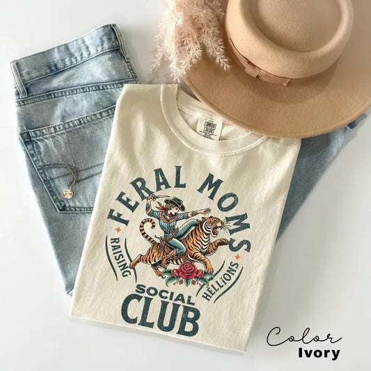 Feral Moms Social Club Shirt, Vintage Graphic Tee, Feral Mom Gift, Somebody's Feral Wife, Mom Life Tshirt, Trendy Mom Apparel