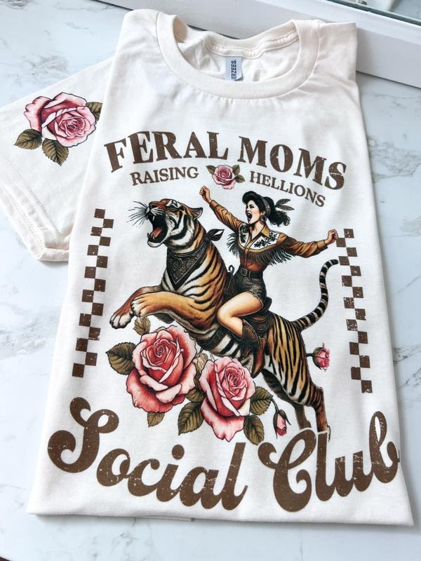 Feral Moms Social Club Short Sleeve Graphic Tee Unisex Screen Printed T-Shirt Womenswear Crewneck Casual Tshirt Top