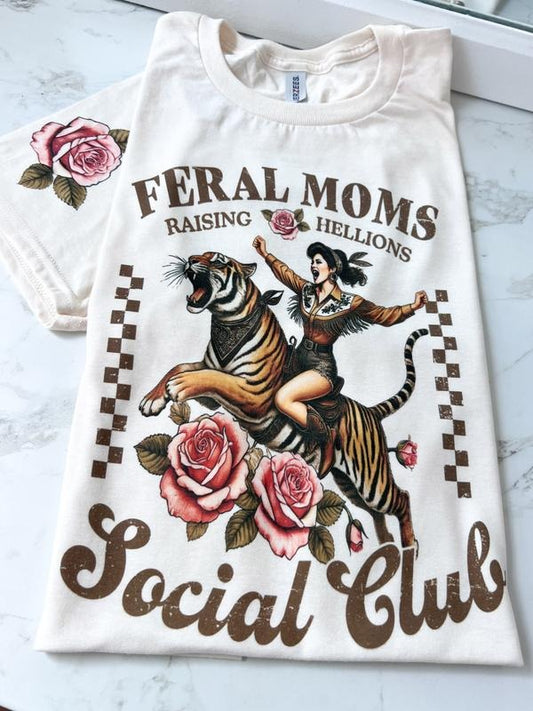 Feral Moms Social Club Short Sleeve Graphic Tee Unisex Screen Printed T-Shirt Womenswear Crewneck Casual Tshirt Top