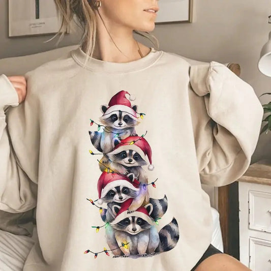 Feral Racoons Christmas Tree Funny Cute Unisex Crewneck Sweatshirt, Feral Girl Merry Christmas Shirt