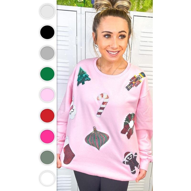 Festive Christmas Sparkle Sequin Graphic Sweatshirt