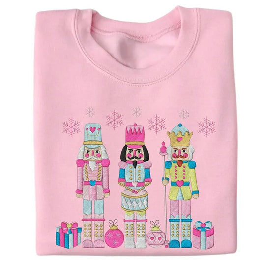Festive Trio Embroidered Nutcracker Christmas Womenswear Crewneck Pullover Sweatshirt