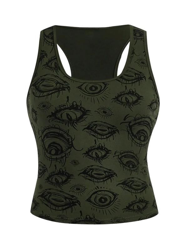 Figure Graphic Crop Tank Top Scoop Neck Sleeveless Y2k Goth Tops