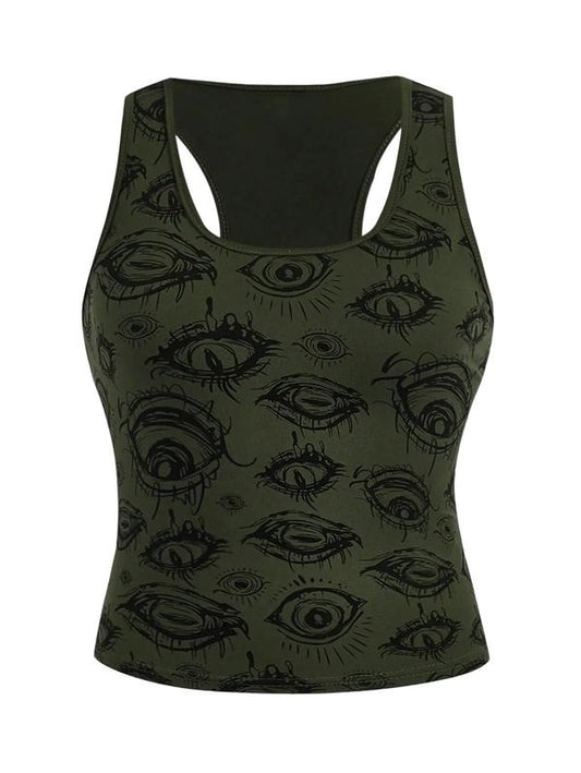 Figure Graphic Crop Tank Top Scoop Neck Sleeveless Y2k Goth Tops