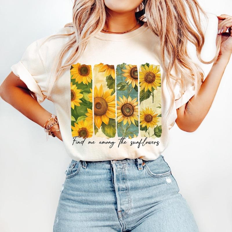 Find Me Among the Sunflowers T-Shirt, Boho Floral T-Shirt, Retro Summer T-Shirt, Spring Floral T-Shirt, Girly, Preppy, Brushstroke T-Shirt, Trendy Wildflowers