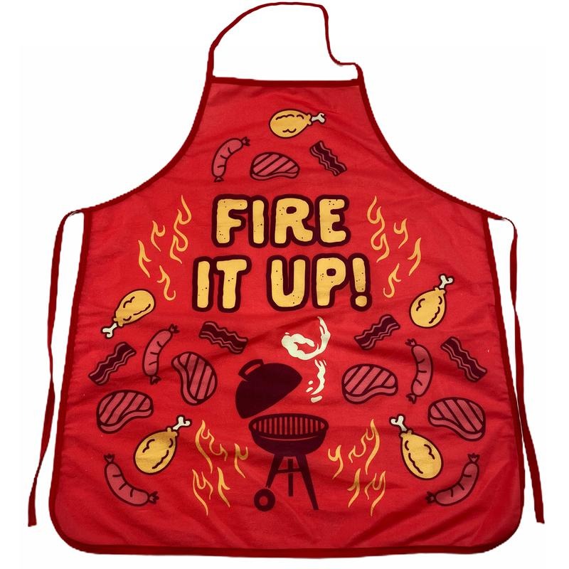 Fire It Up Grill Funny Backyard Bar-B-Que Meats Graphic Novelty Kitchen Accessories Funny Graphic Kitchenwear Funny Food  Novelty Cookware Red