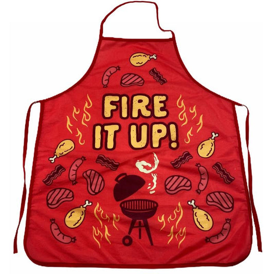 Fire It Up Grill Funny Backyard Bar-B-Que Meats Graphic Novelty Kitchen Accessories Funny Graphic Kitchenwear Funny Food  Novelty Cookware Red