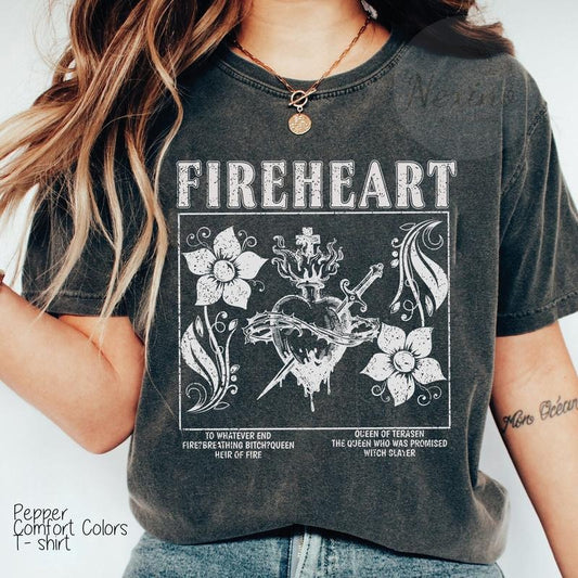 Fireheart tshirt, TOG, Kingdom of Ash, Rowan, Dorian, Manon, Aelin, SJM, Aelin fireheart, To whatever end, SJM merch, Kingsflame shirt