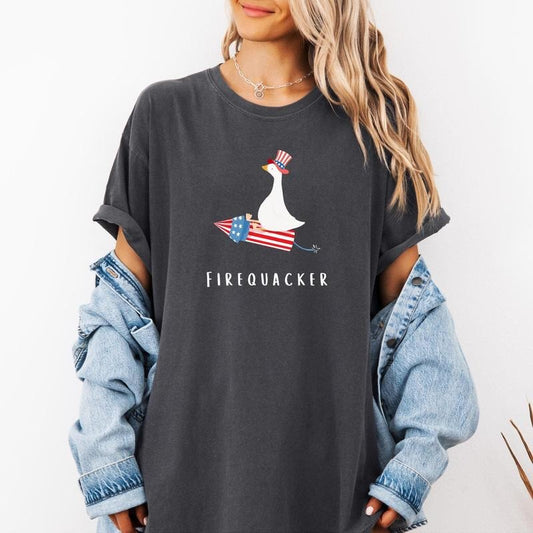 Firequacker Shirt Goose Shirt 4th Of July Shirt Patriotic Shirt Independence Day Shirt USA American Flag Shirt Fourth of July Trending Funny Quote Shirt