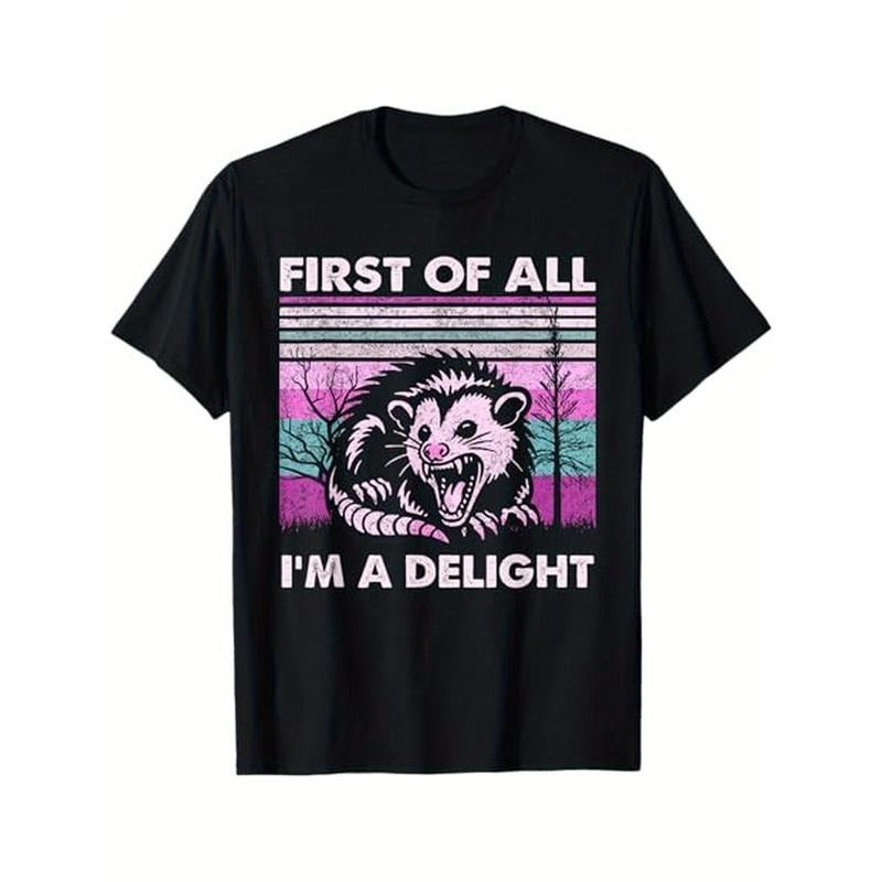 First Of All I'm A Delight Retro Purple Angry Opossum Possum T-Shirt Men's casual T-shirt 100% Cotton, Gifts for Men Dad Husband Grandpa, S-XXXL, Black Made in USA